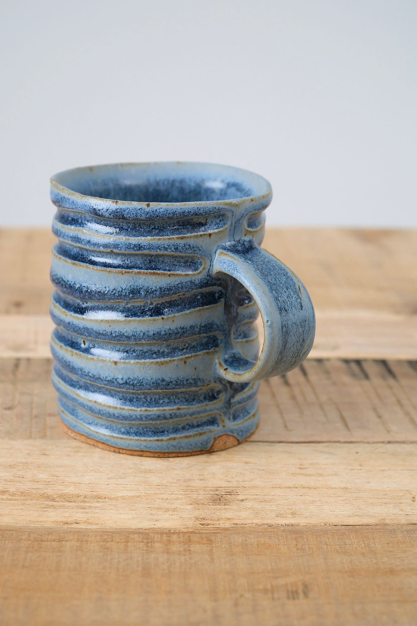 Mt. Washington Pottery Handmade Ring Mug Ceramic in Blue Glaze 