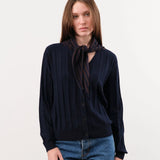 Demylee Accessories Scarves Nessa Stripe Small Cashmere Bandana in Navy/Espresso Navy/Espresso