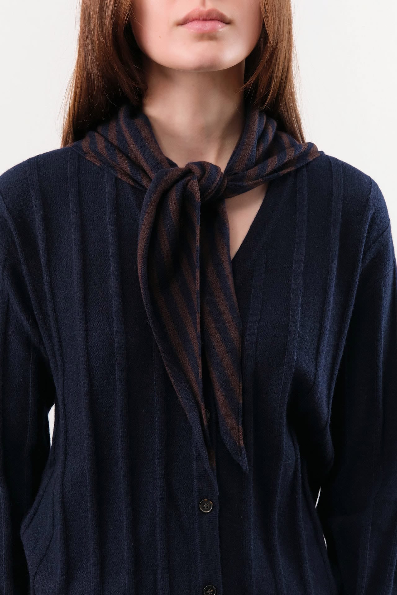 Demylee Accessories Scarves Nessa Stripe Small Cashmere Bandana in Navy/Espresso Navy/Espresso