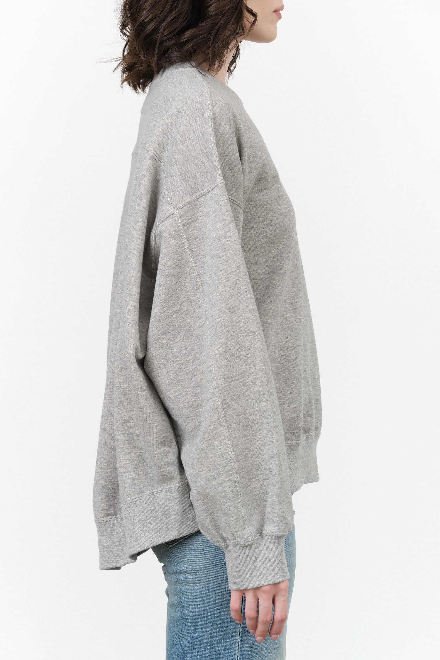 Nicholson and Nicholson Designer Brand Long Sleeve Crewneck Abby Sweater with Oversized Band in Gray 