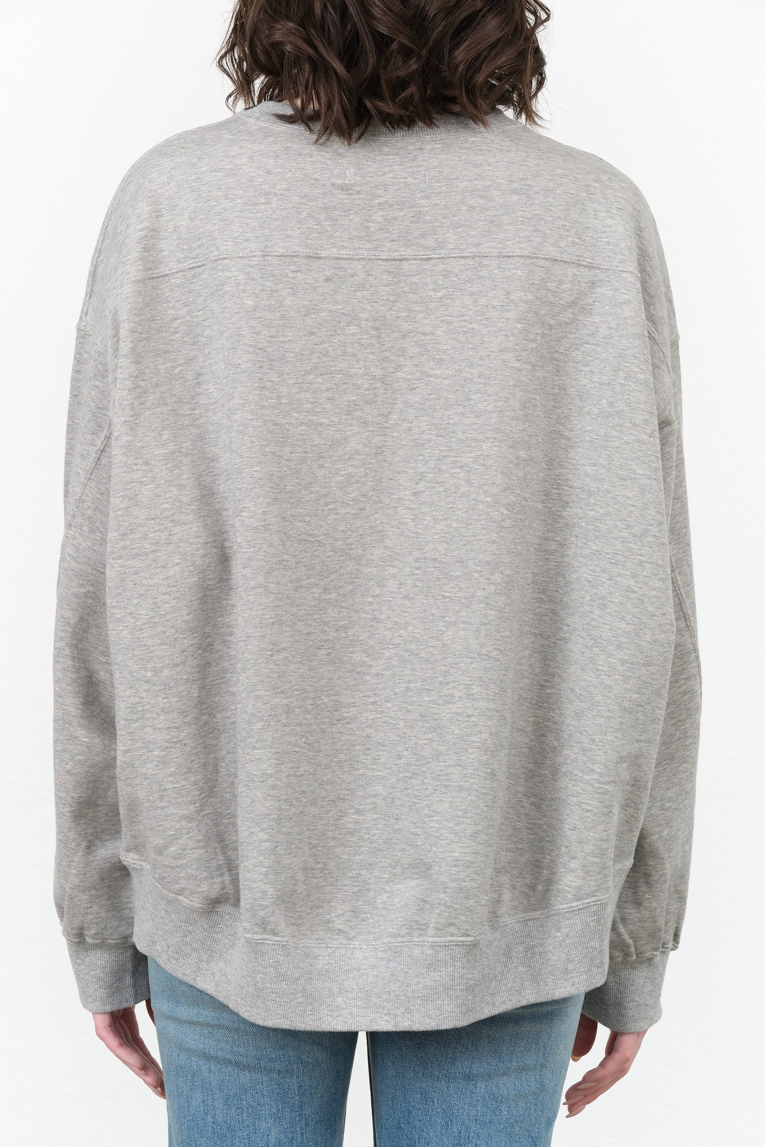 Gray Long Sleeve Crewneck Abby Sweater with Oversized Band and Drop Shoulder by Nicholson and Nicholson Designer Brand