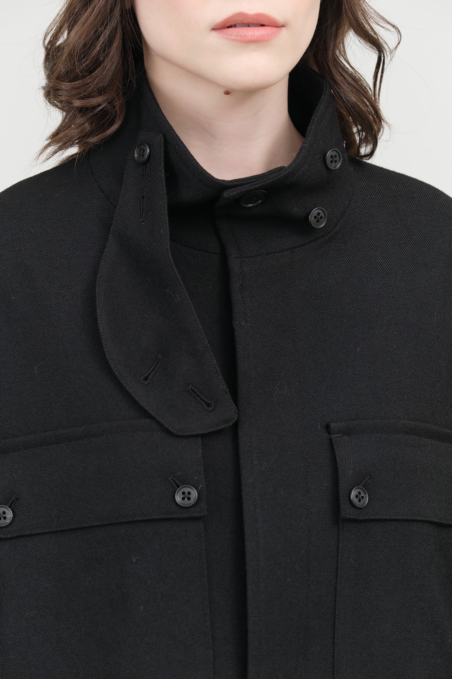 Nicholson and Nicholson Black Button up Bear Wool Slick Female Jacket with Cuff Straps