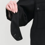 Black Button up Bear Wool Slick Female Jacket with Cuff Straps by Nicholson and Nicholson 