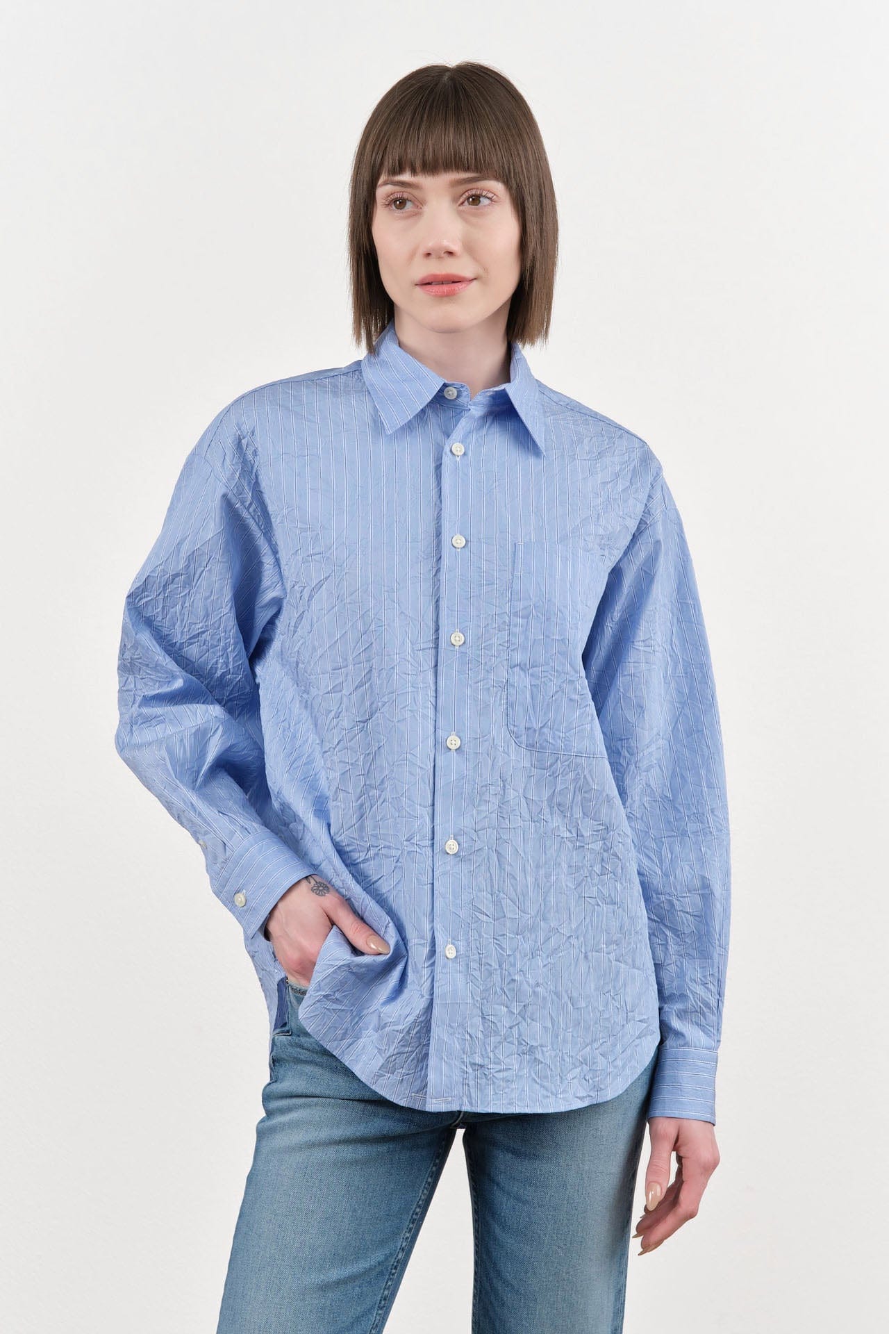 Nicholson & Nicholson Apparel Womens Blouses Clea Top in Sax Stripe