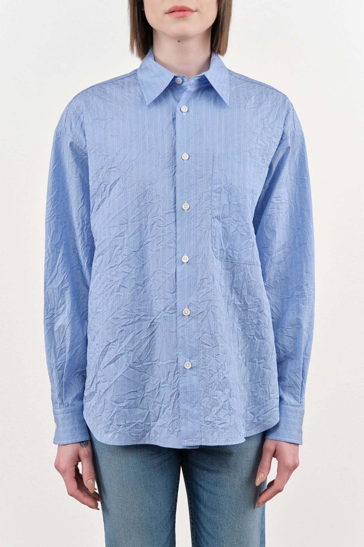 Nicholson & Nicholson Apparel Womens Blouses Clea Top in Sax Stripe