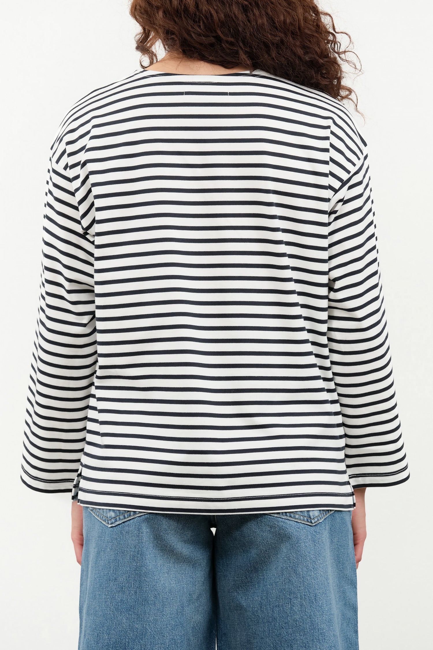 Nicholson and Nicholson Designer Brand Long Sleeve Coast Top in White and Navy Stripes