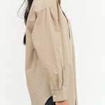 Nicholson and Nicholson Designer Brand Long Sleeve Button Up Dance Top with Collar in Beige Brown Tan