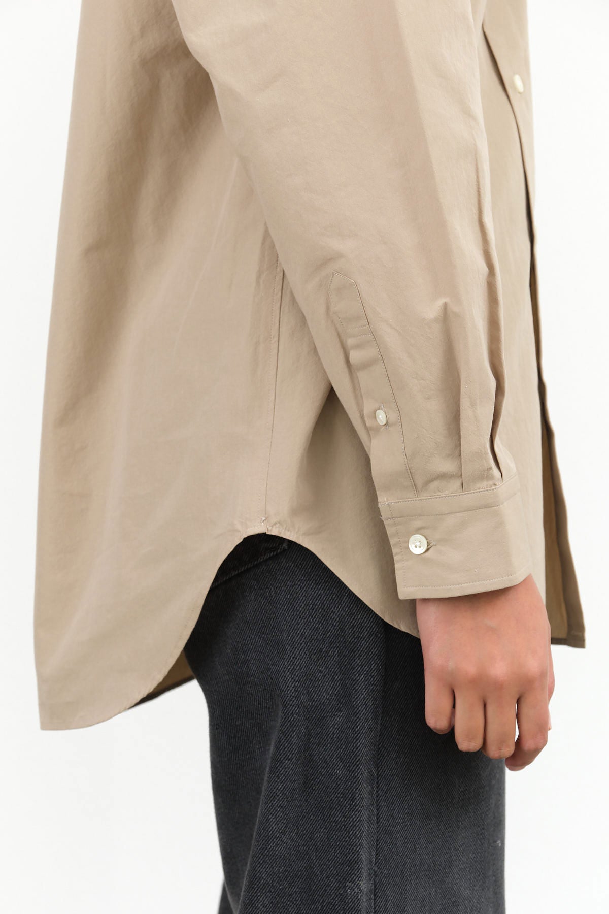 Long Sleeve Button Up Dance Top with Collar in Beige Brown Tan by Nicholson and Nicholson Designer Brand 