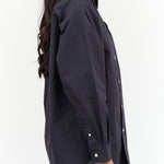 Nicholson and Nicholson Designer Brand Long Sleeve Button Up Dance Top with Collar in Navy Blue 