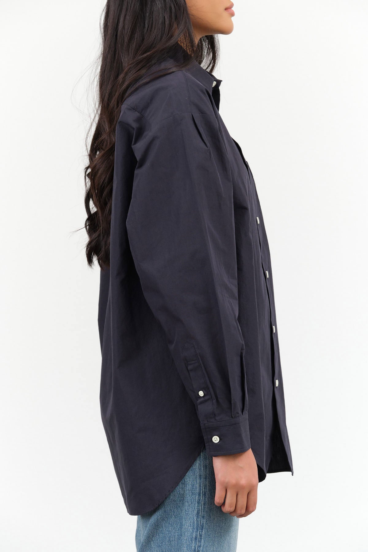 Nicholson and Nicholson Designer Brand Long Sleeve Button Up Dance Top with Collar in Navy Blue 