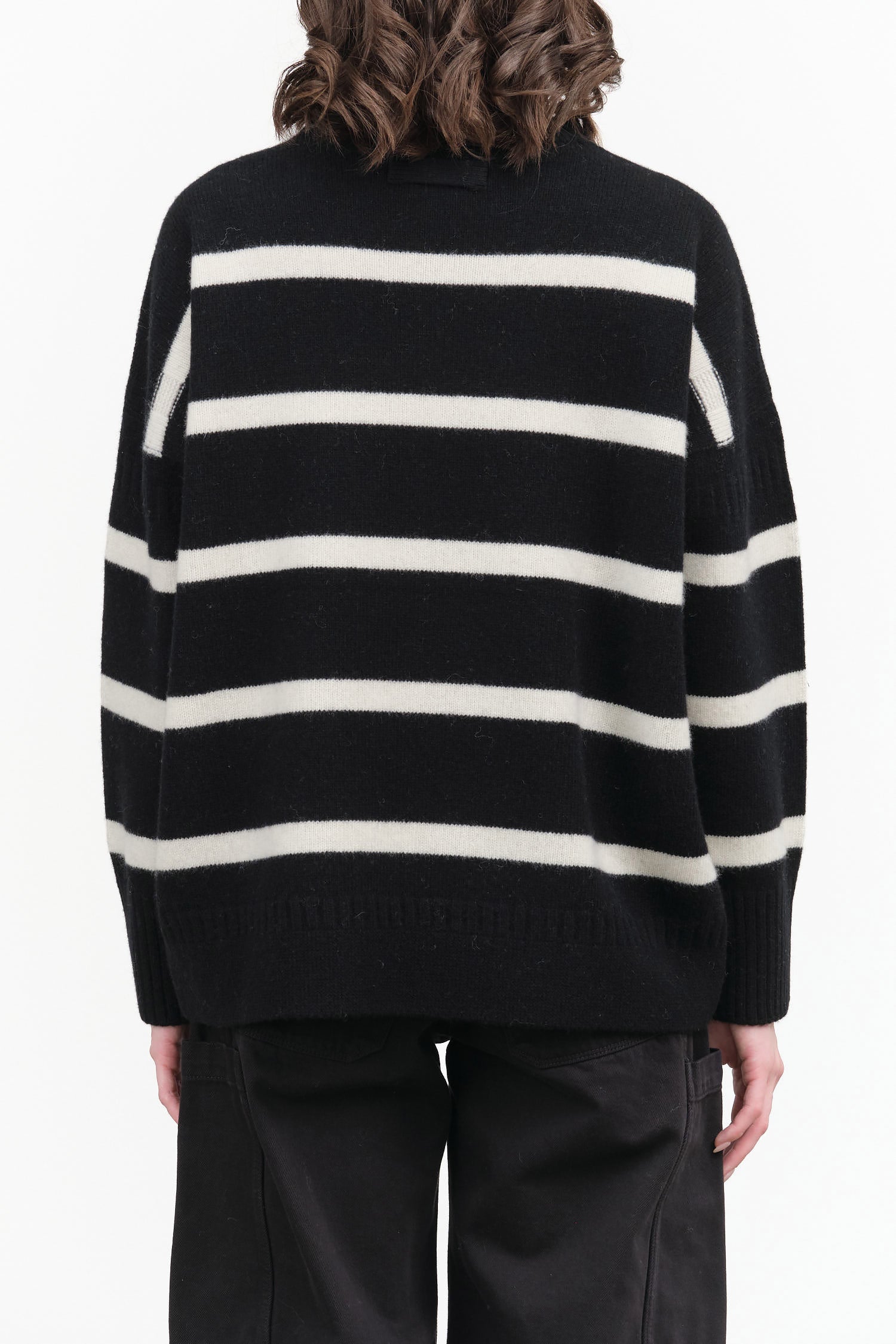 Black and White Stripes Long Sleeve Heriot Sweater Top by Nicholson and Nicholson Designer Brand 