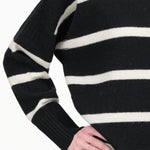 Long Sleeve Heriot Sweater Top in Black and White Stripes by Nicholson and Nicholson Designer Brand 