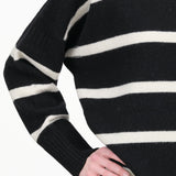 Long Sleeve Heriot Sweater Top in Black and White Stripes by Nicholson and Nicholson Designer Brand 