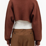 Fall Brown Long Sleeve Cropped Pigalle Sweater Top by Nicholson and Nicholson Designer Brand 