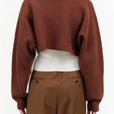 Fall Brown Long Sleeve Cropped Pigalle Sweater Top by Nicholson and Nicholson Designer Brand 