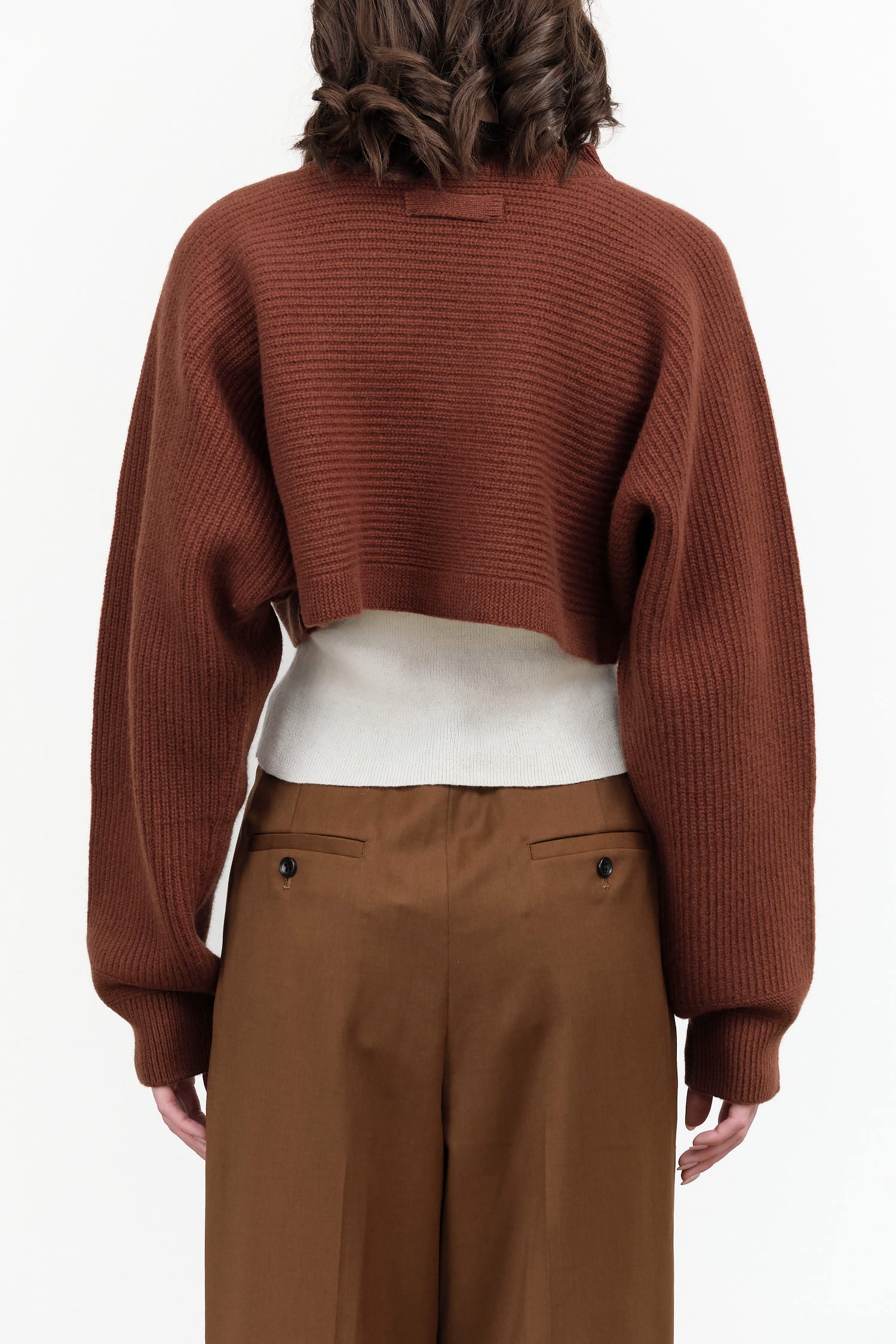 Fall Brown Long Sleeve Cropped Pigalle Sweater Top by Nicholson and Nicholson Designer Brand 