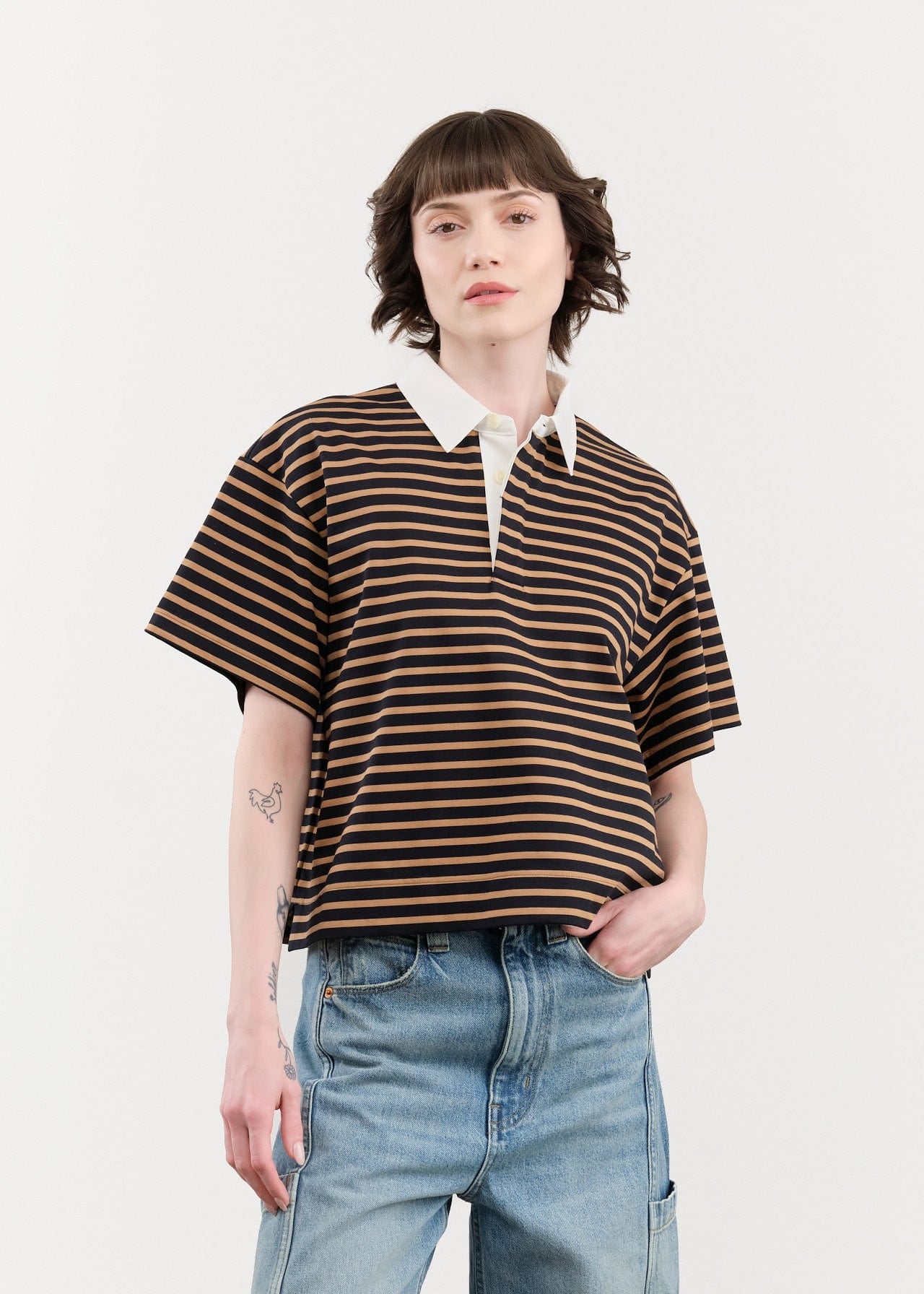 Nicholson & Nicholson Apparel Womens Blouses Rita Top in Navy/Beige