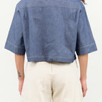 Denim Blue Cropped Button Up Blouse Roma Top by Nicholson and Nicholson Designer Brand