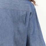 Cropped Button Up Blouse Roma Top in Denim Blue by Nicholson and Nicholson Designer Brand