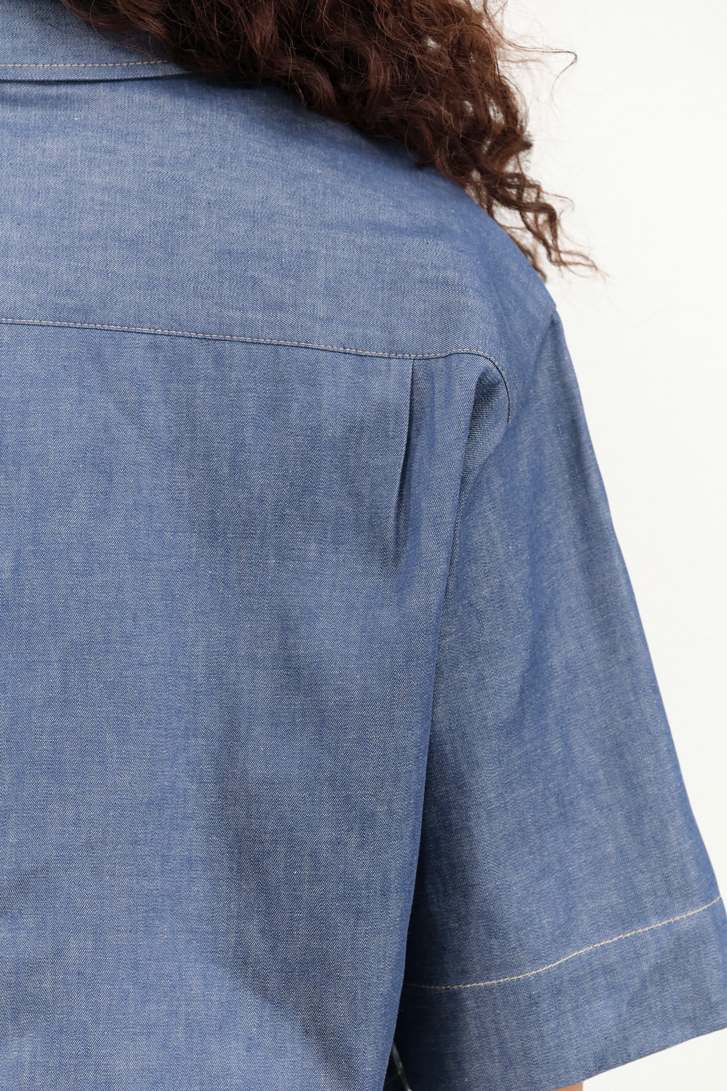 Cropped Button Up Blouse Roma Top in Denim Blue by Nicholson and Nicholson Designer Brand