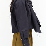 Button Up Blouse Rose Top with Scarf Neck Tie Bow in Navy Dark Blue by Nicholson and Nicholson Designer Brand 