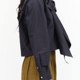 Button Up Blouse Rose Top with Scarf Neck Tie Bow in Navy Dark Blue by Nicholson and Nicholson Designer Brand 