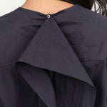 Navy Dark Blue Button Up Blouse Rose Top with Scarf Neck Tie Bow by Nicholson and Nicholson Designer Brand 