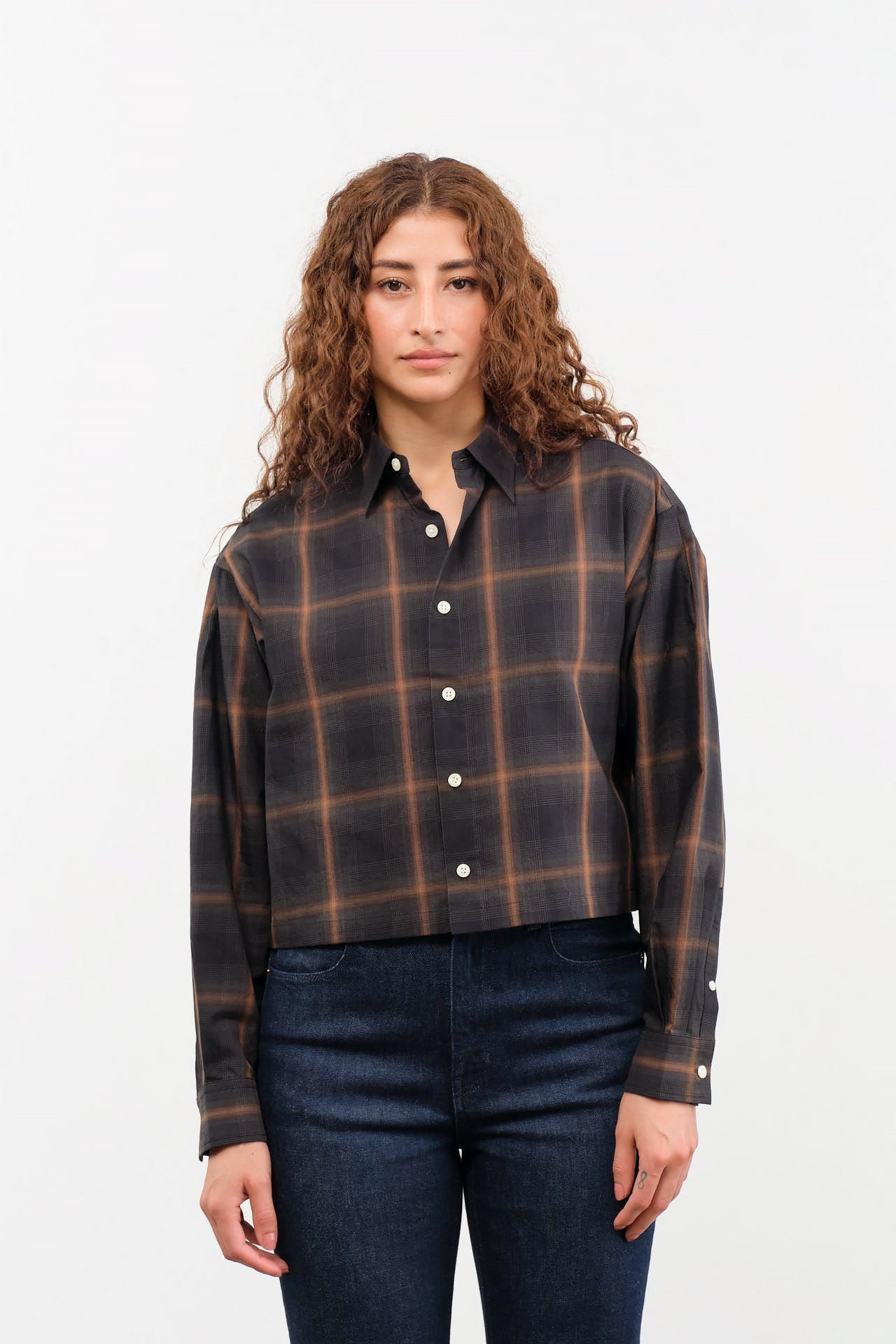 Nicholson & Nicholson Apparel Womens Blouses Sara Top in Brown/Check
