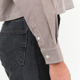 Cropped Sara Button Up Top in Brown Check Picnic Print Nicholson and Nicholson Designer Brand