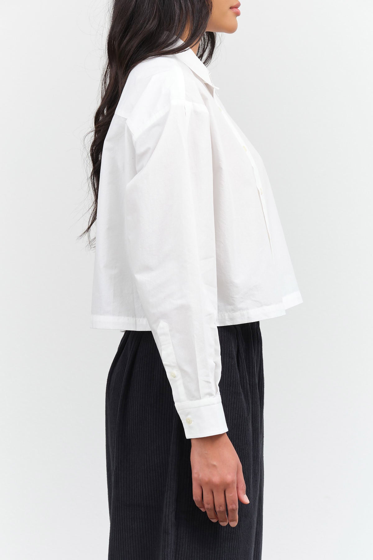 Nicholson and Nicholson Designer Brand Long Sleeve Cropped Collared Button Up Sara Top in White