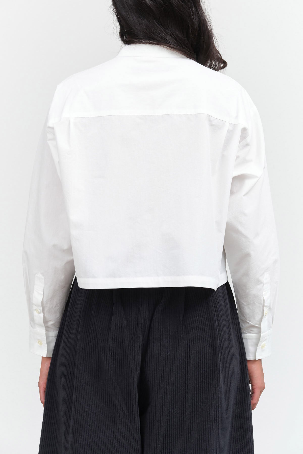 Long Sleeve Cropped Collared Button Up Sara Top in White by Nicholson and Nicholson Designer Brand