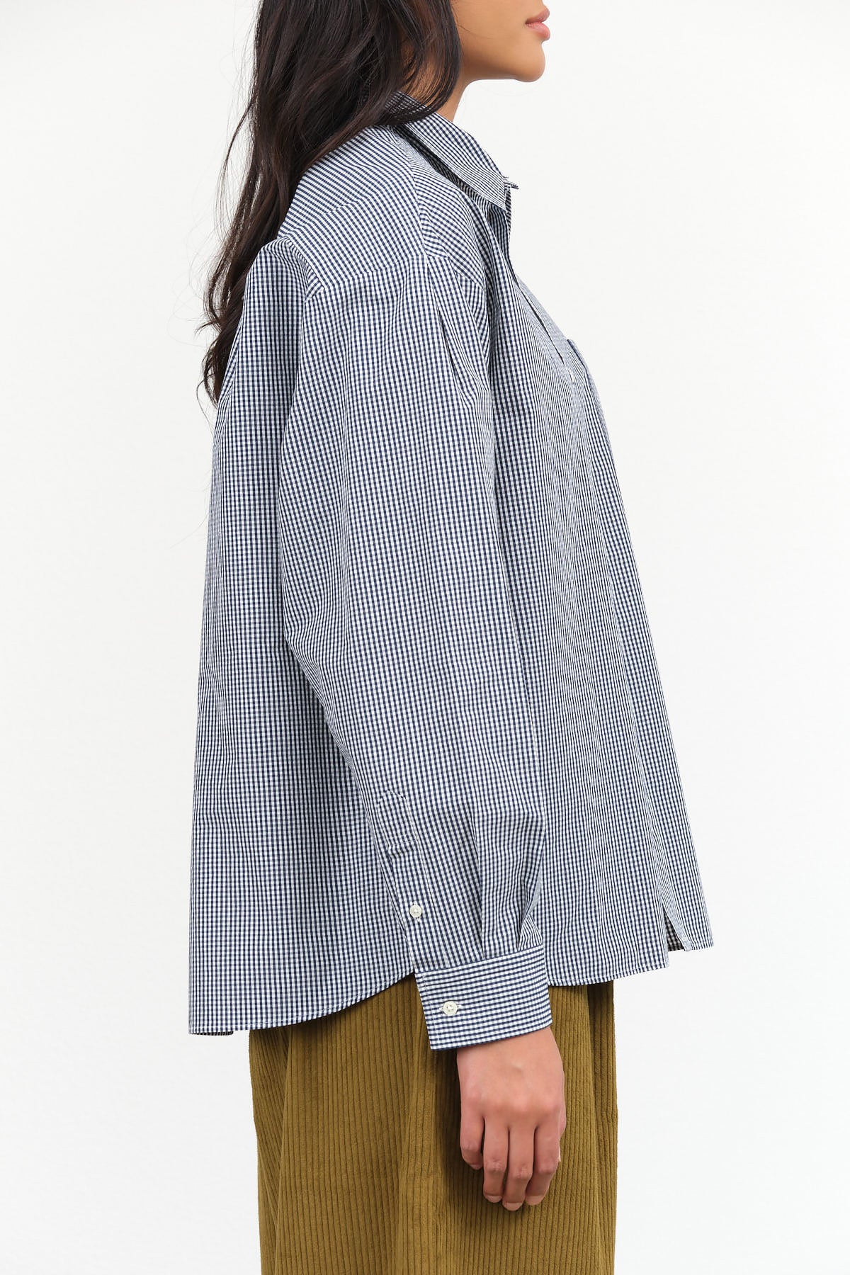 Nicholson and Nicholson Designer Brand Oversized Button Up Seabreeze Top in Navy Blue Check