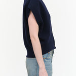 Nicholson and Nicholson Designer Brand Sleeveless Button Up Cardigan Zoe Top in Navy Blue 