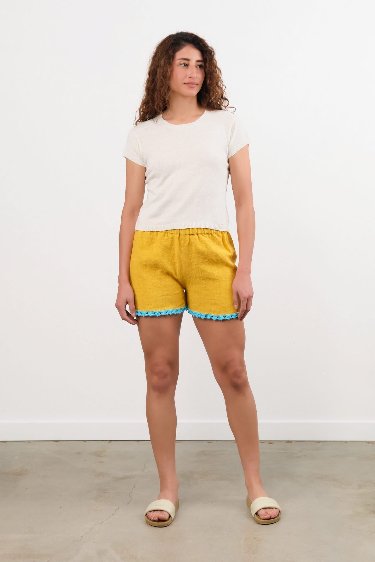 Ninaleuca Apparel Womens Shorts Crochet Shorts in Ocra Ocra / One Size