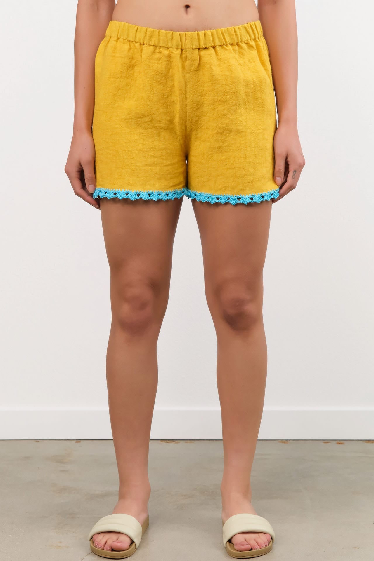 Ninaleuca Apparel Womens Shorts Crochet Shorts in Ocra Ocra / One Size