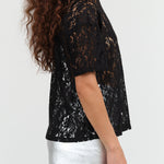 No. 6 Designer Brand Short Sleeve Ada Tee Embroidered in Black Lace 