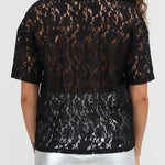 Short Sleeve Ada Tee Embroidered in Black Lace by No. 6 Designer Brand 