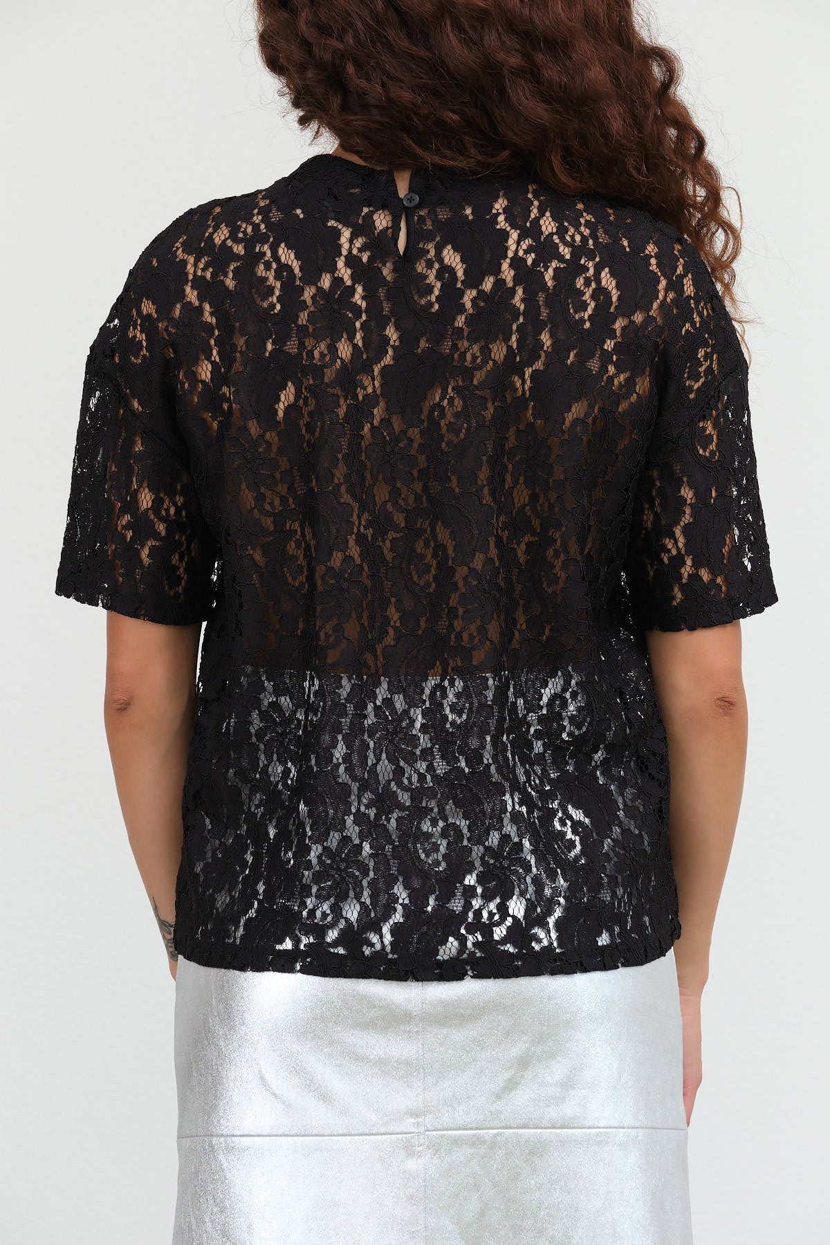 Short Sleeve Ada Tee Embroidered in Black Lace by No. 6 Designer Brand 