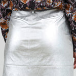 Metallic Silver High Waisted Aimee Denim Midi Skirt by Designer Brand No. 6 