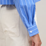 Sleeve detailing on Ava Top in Blue/White Stripe