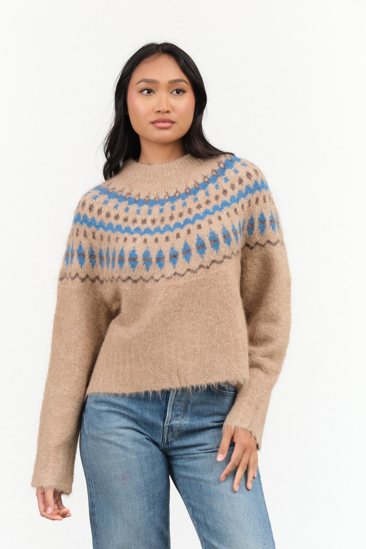 No. 6 Cardiff Sweater in Camel and Blue 