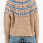 Long Sleeve Crewneck Wool Cardiff Sweater in Camel and Blue Design by No. 6 Designer Brand 