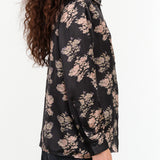 No. 6 Designer Brand Silk Cullen Button Up Shirt Blouse in Black Shadow Floral Print