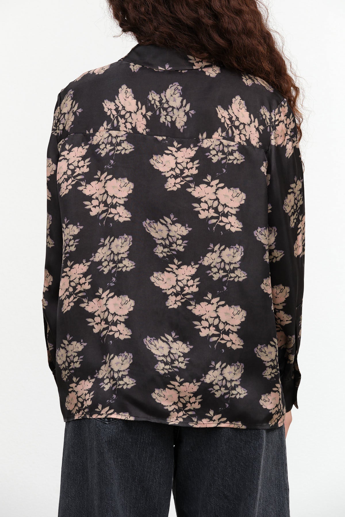 Silk Cullen Button Up Shirt Blouse in Black Shadow Floral Print by No. 6 Designer Brand