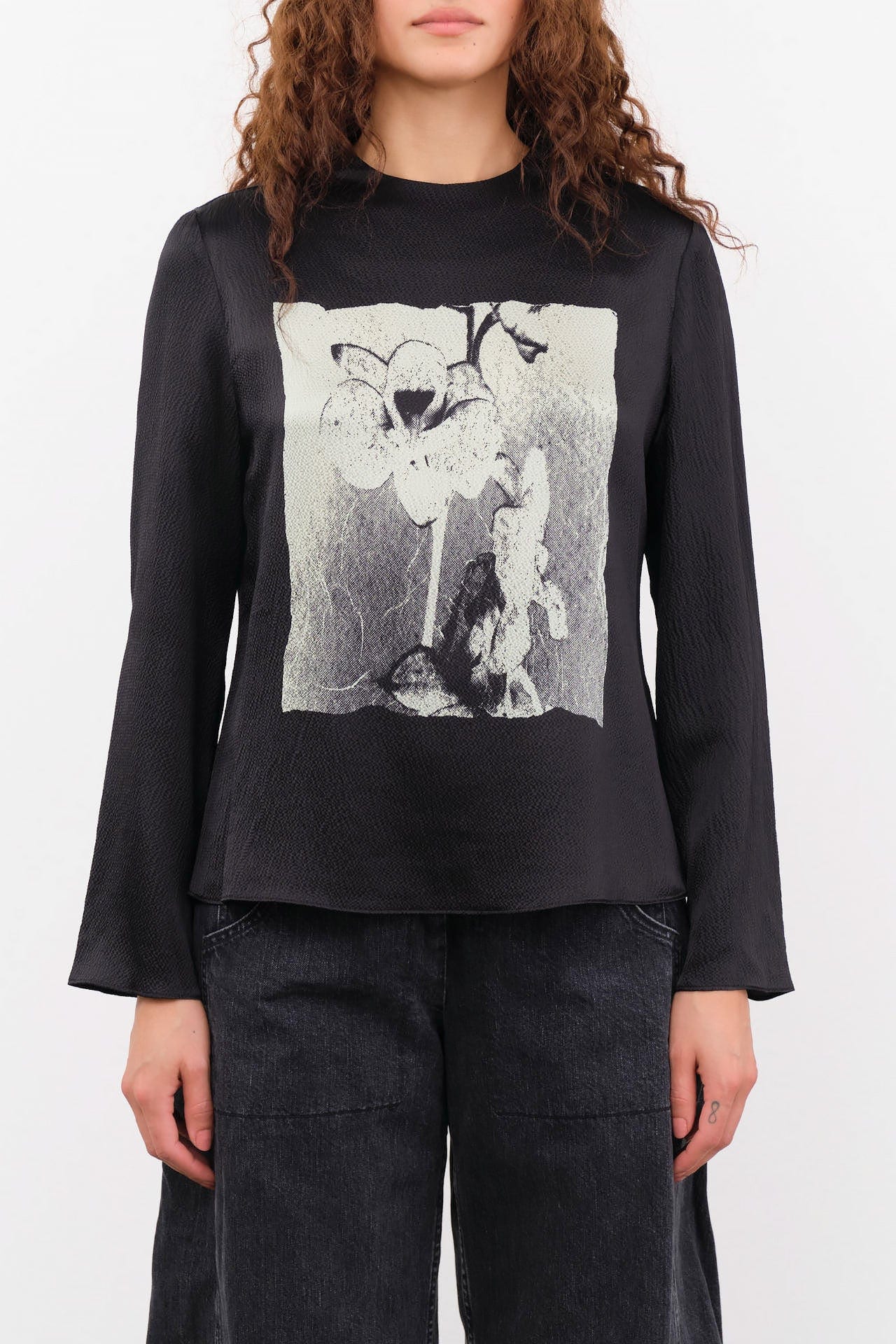 No. 6 Apparel Womens Blouses Diane Top in Black Magnolia