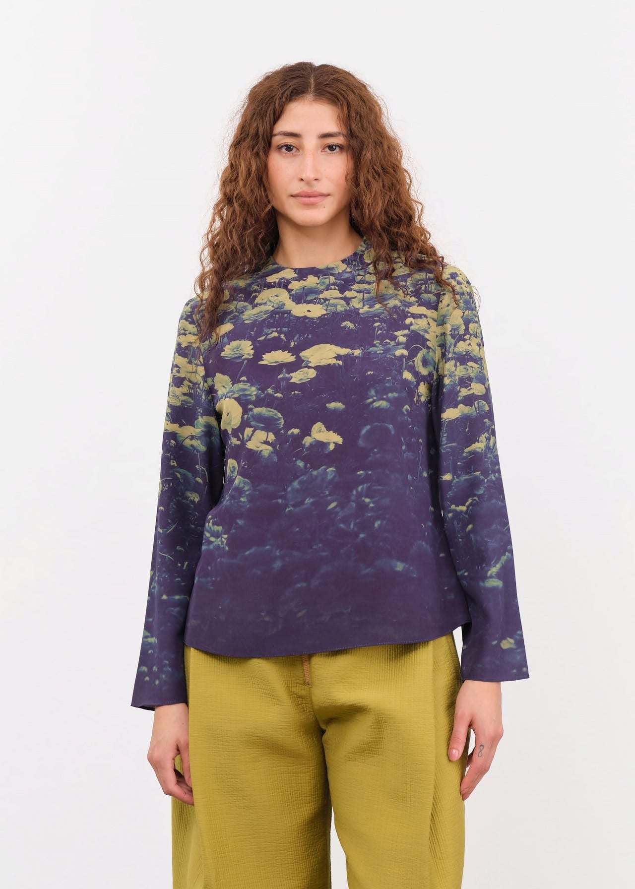 No. 6 Apparel Womens Blouses Diane Top in Green Poppies