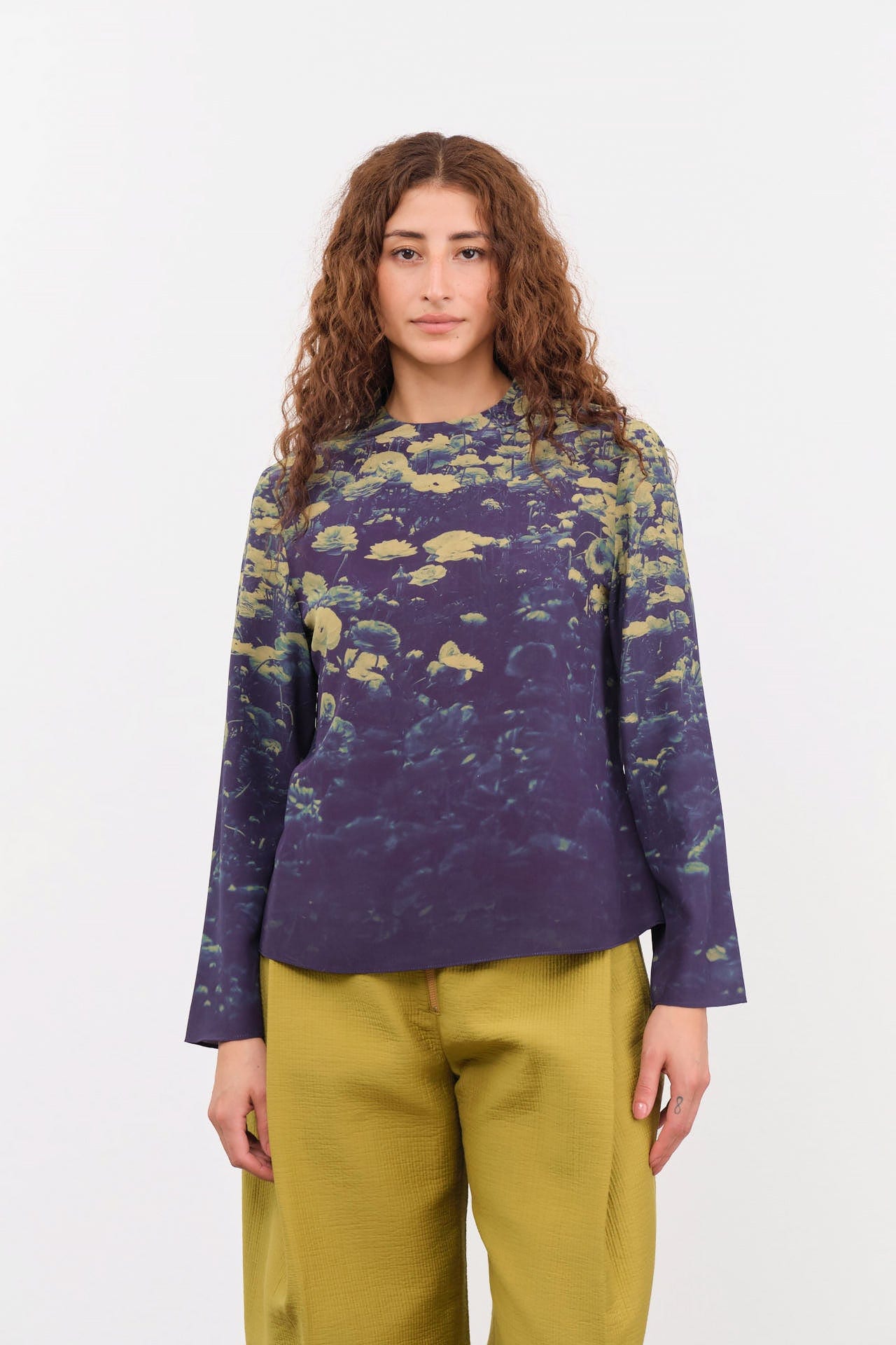 No. 6 Apparel Womens Blouses Diane Top in Green Poppies