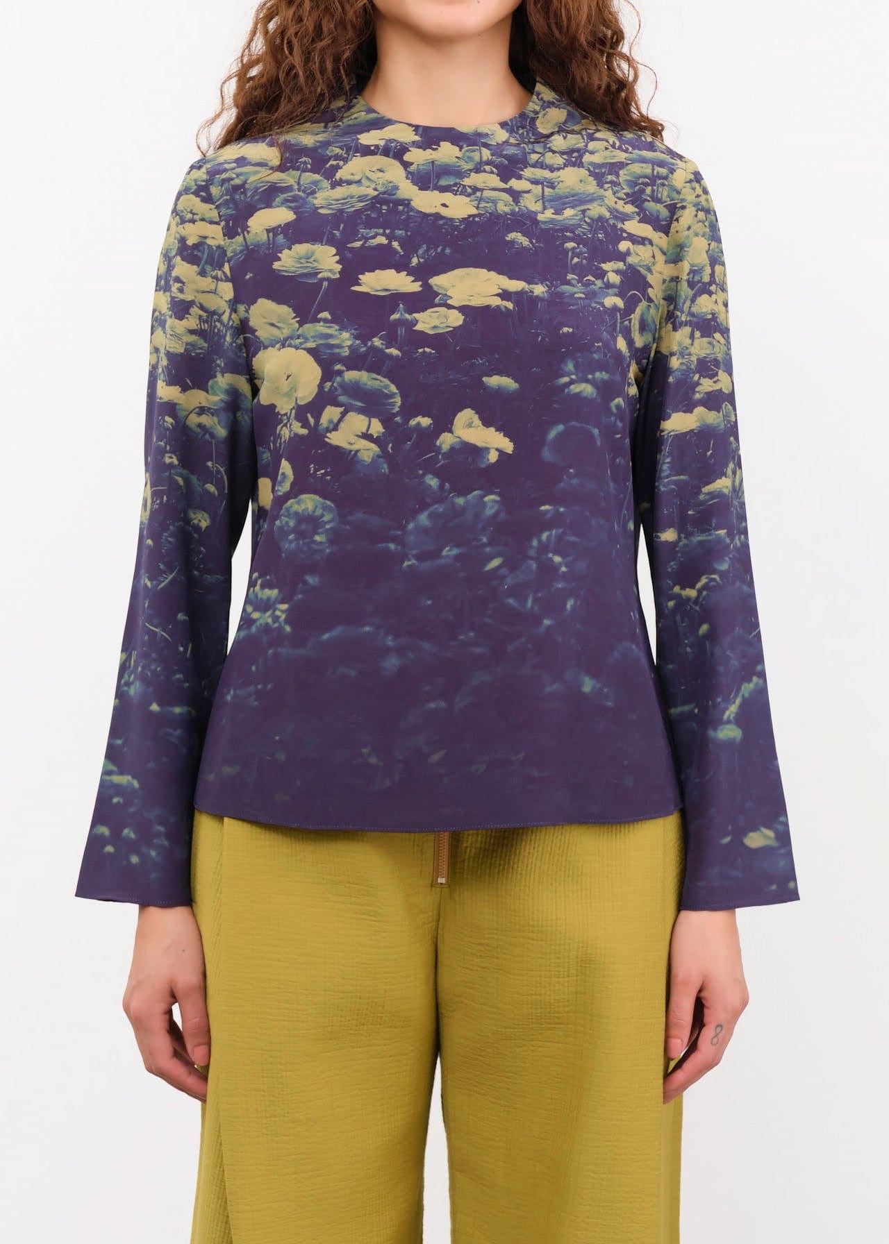 No. 6 Apparel Womens Blouses Diane Top in Green Poppies