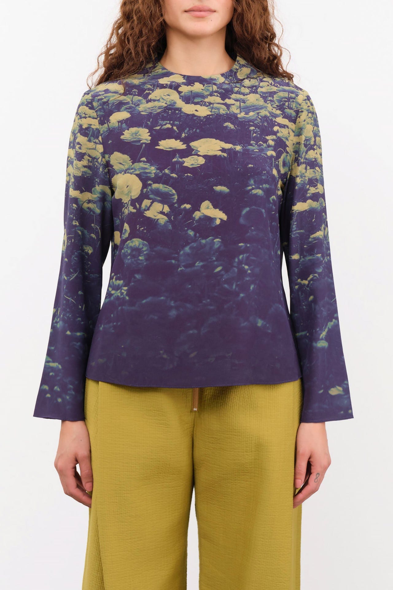 No. 6 Apparel Womens Blouses Diane Top in Green Poppies