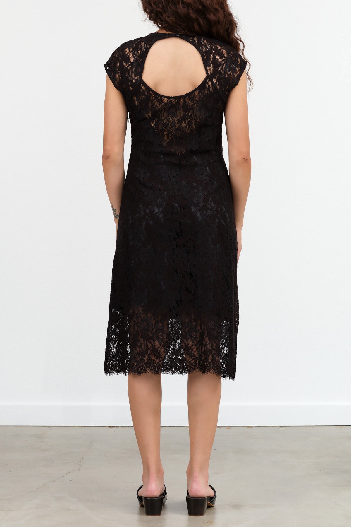 Embroidered Black Lace Cap Sleeve Erika Midi Dress by No. 6 Designer Brand